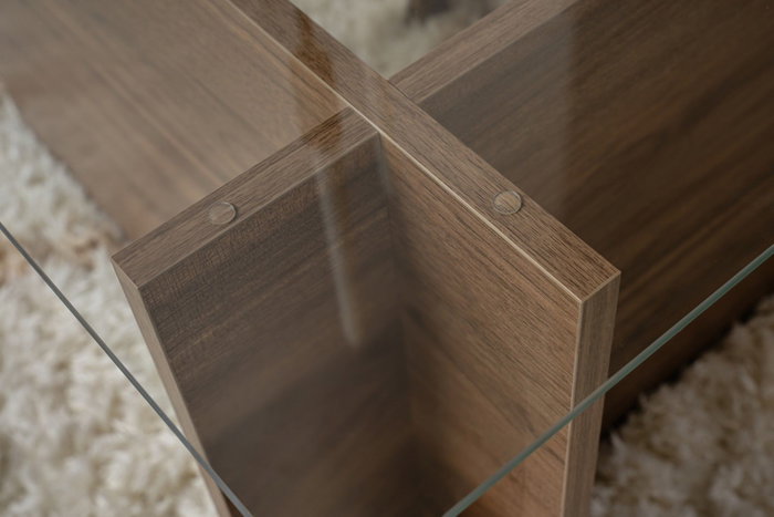 Nordure Mesa de Centro Nogal y Cristal Templado 105x65x40 cm